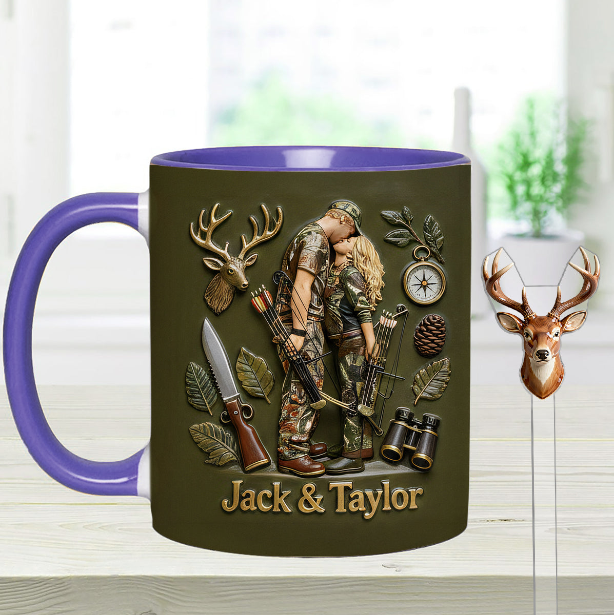 Individuell gestaltbar mit Foto – Personalisierter Jagd-Set-Becher mit Acryl-Rührstäbchen