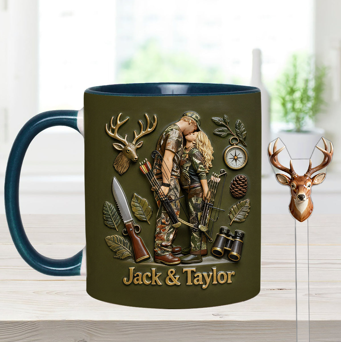 Individuell gestaltbar mit Foto – Personalisierter Jagd-Set-Becher mit Acryl-Rührstäbchen