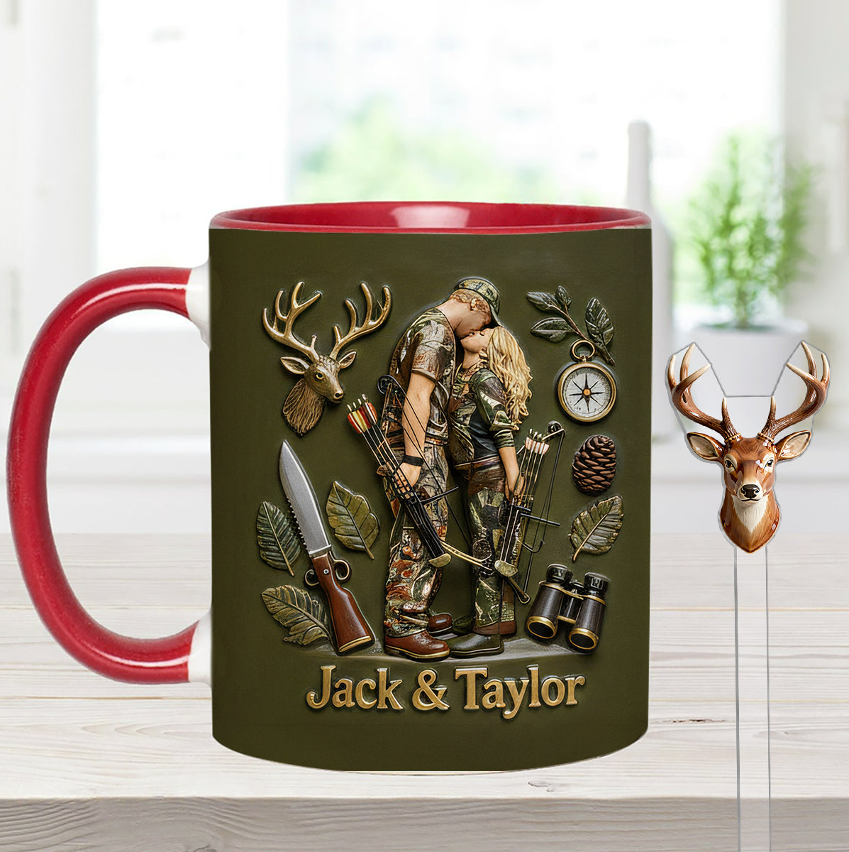Individuell gestaltbar mit Foto – Personalisierter Jagd-Set-Becher mit Acryl-Rührstäbchen