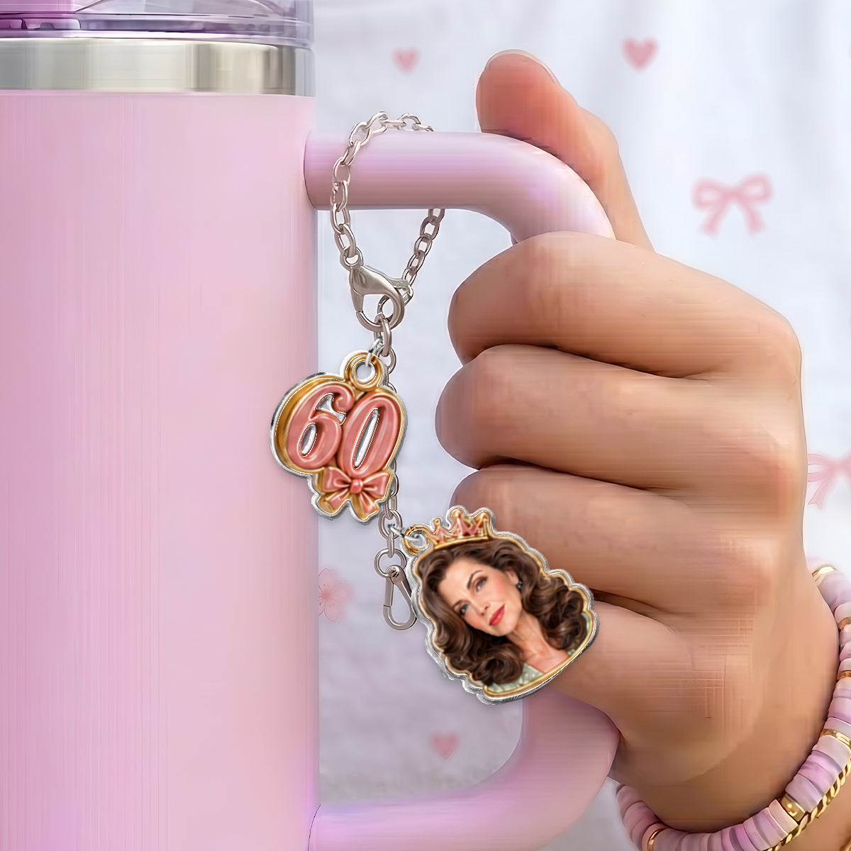 Custom Any Photo - Personalized Birthday Handle Tumbler With Charms