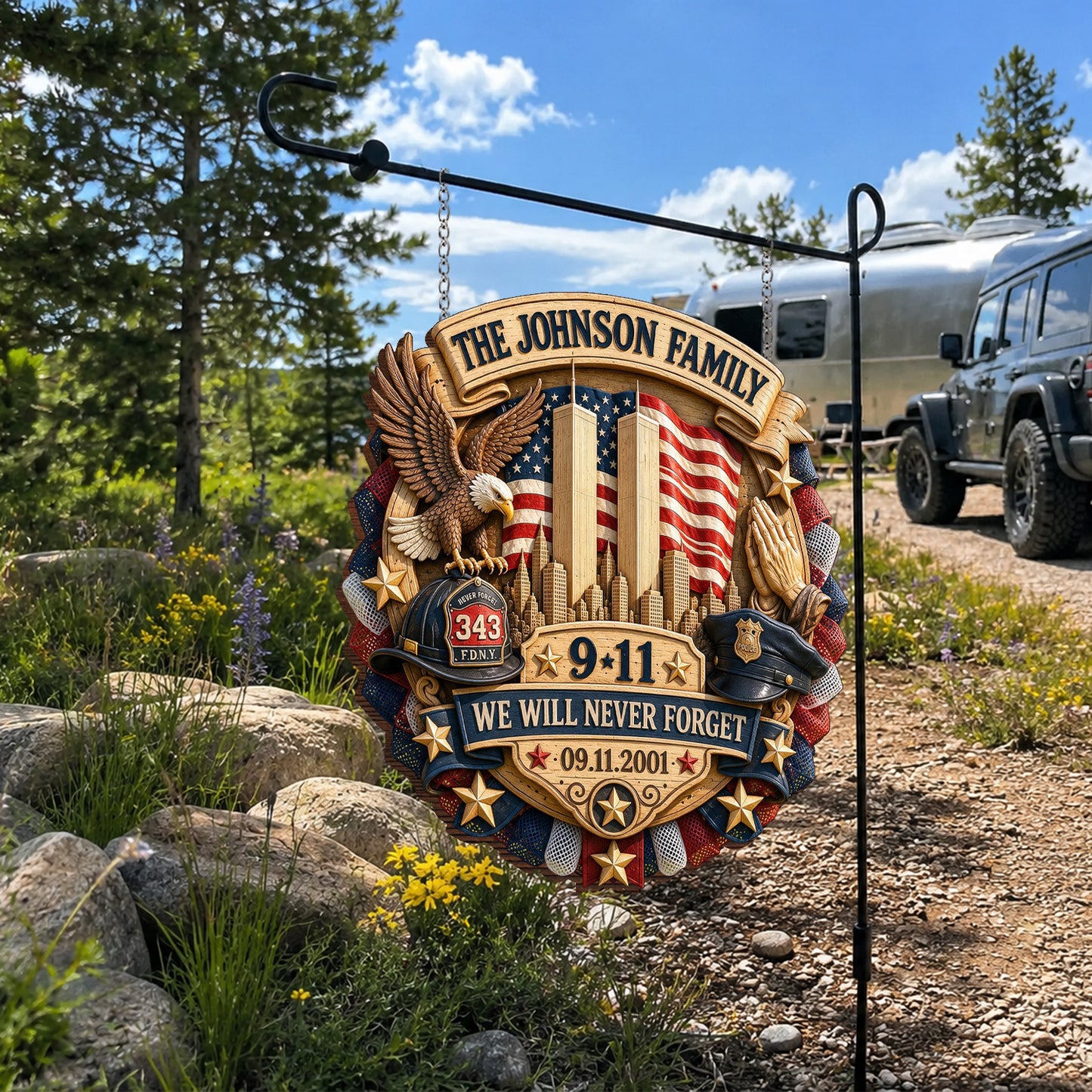 25 Years We Will Never Forget - Personalized Patriot Wood Sign With Stake
