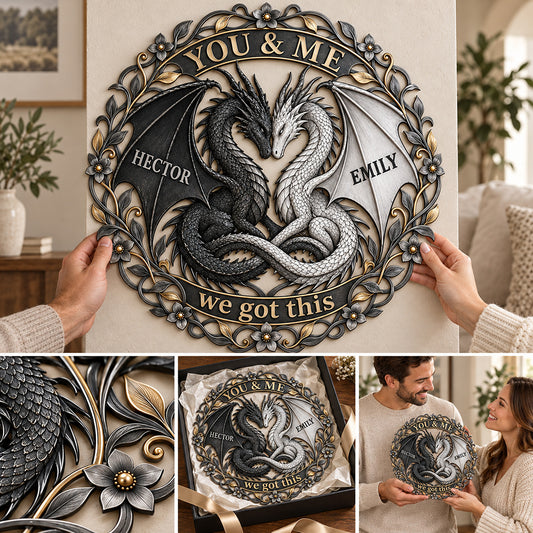 Du & Ich Drachenpaar - Personalisierte Drachen 3D-gedruckte Metalltafel