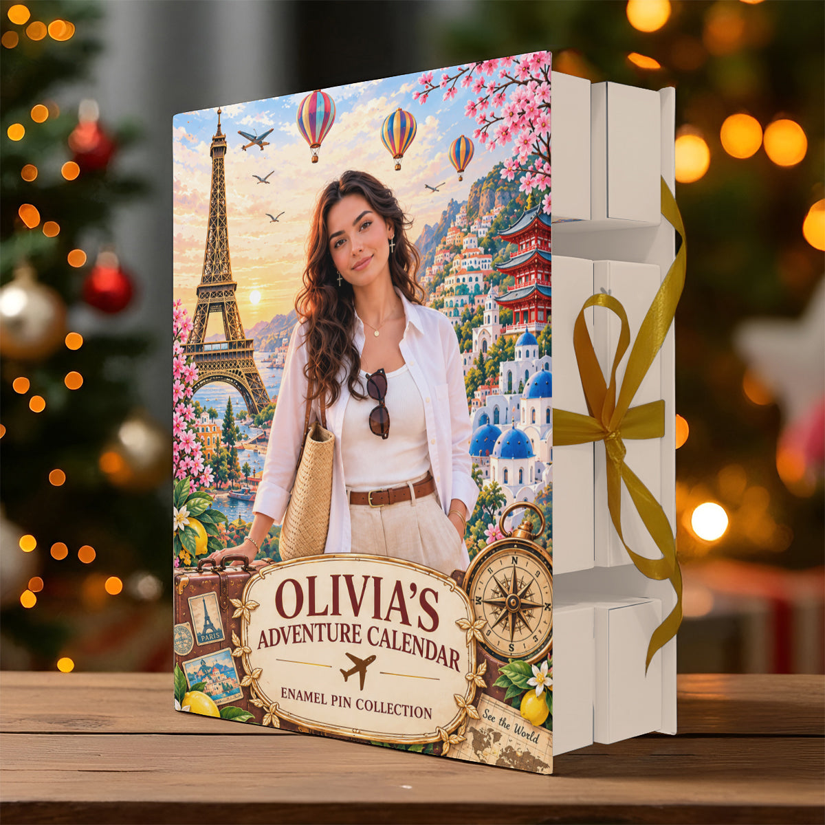 New Adventures Gift For Travelers - Personalized Travelling Advent Calendar Enamel Pin Set