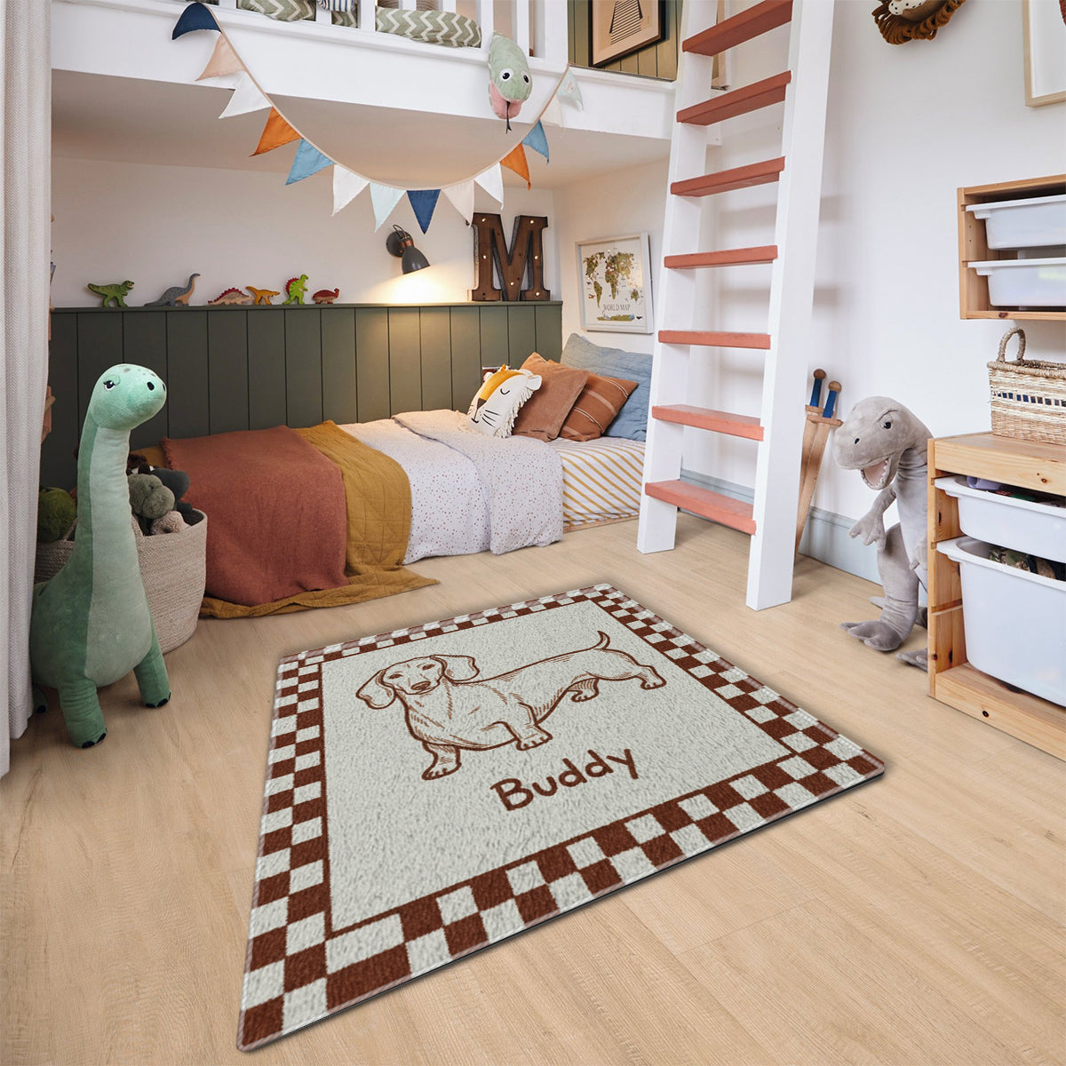 Individuell gestalteter, ausgefallener Haustierteppich im minimalistischen Stil mit schlechter Zeichnung – Retro-Geschenkidee für Haustiere – Personalisierter, rutschfester, getufteter Hundeteppich