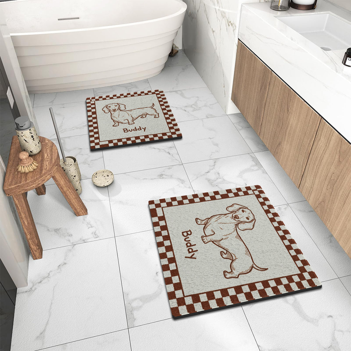 Individuell gestalteter, ausgefallener Haustierteppich im minimalistischen Stil mit schlechter Zeichnung – Retro-Geschenkidee für Haustiere – Personalisierter, rutschfester, getufteter Hundeteppich