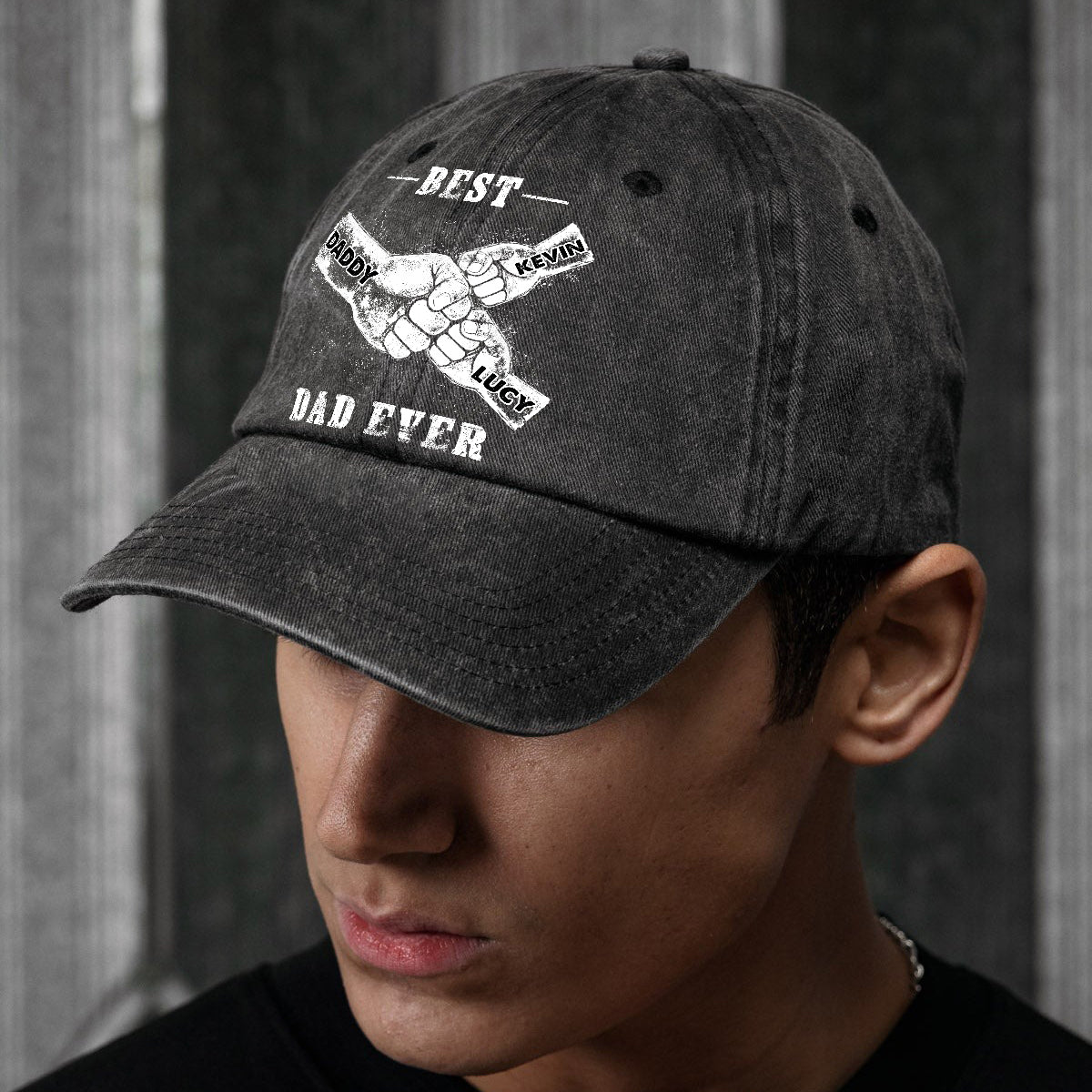 Best Dad Ever - Personalized Father Washed Denim Cap