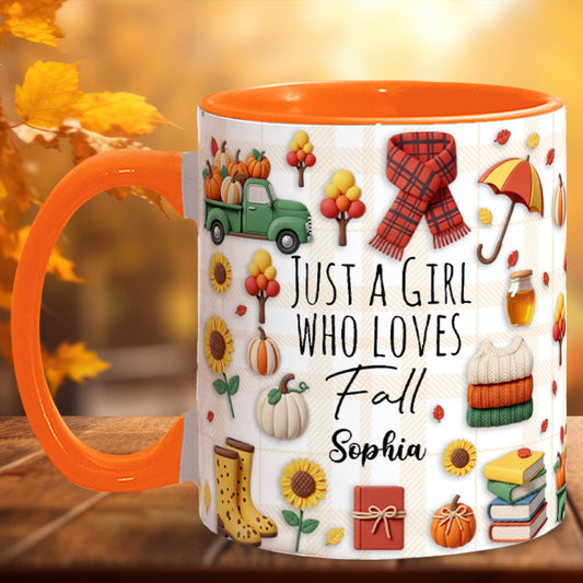 Einfach ein Mädchen, das den Herbst liebt – personalisierte Tasse mit Herbstmotiv