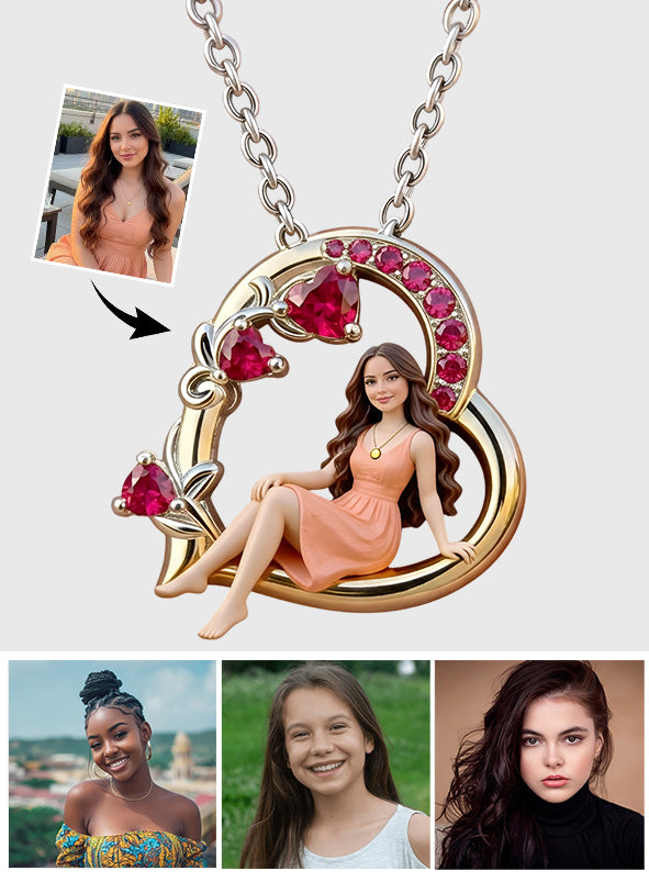 Birthstone Gift - Personalized Birth Stone Shaped Metal Pendant Necklace