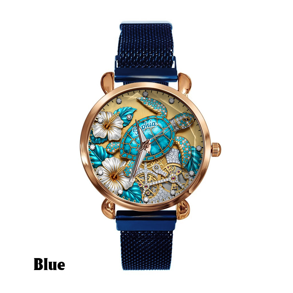 Wunderschöne Schildkröte – personalisierte Damen-Handuhr mit Schildkrötenmotiv 