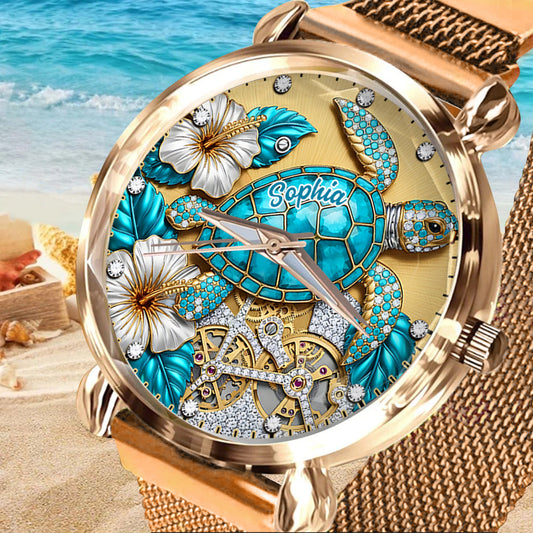 Wunderschöne Schildkröte – personalisierte Damen-Handuhr mit Schildkrötenmotiv 