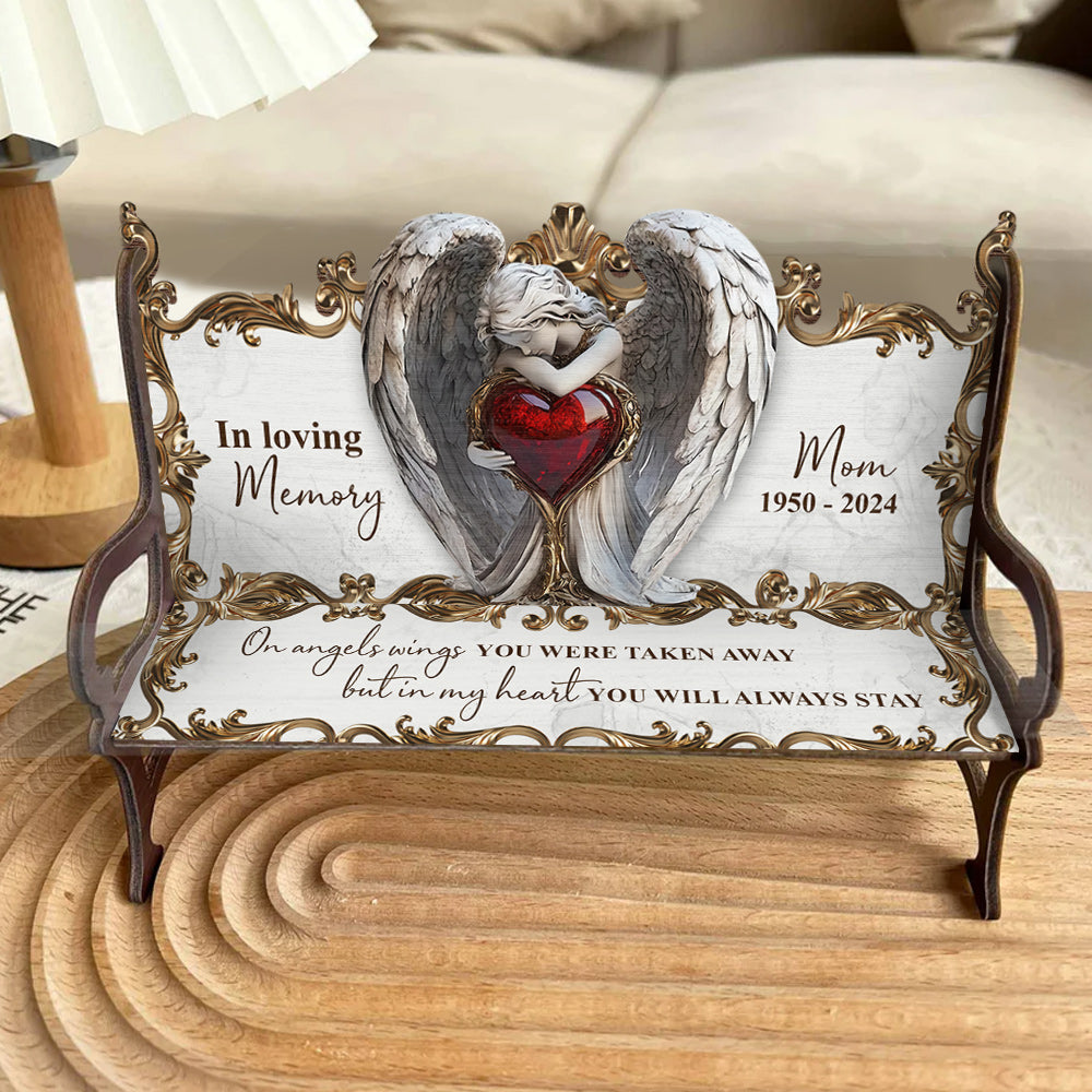 On Angels Wings - Personalized Memorial Wooden Bench