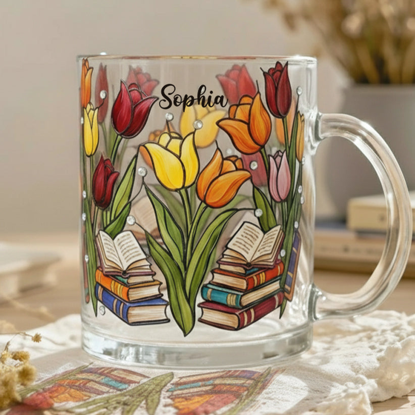 Tulip & Book - Personalized Book Glass Mug