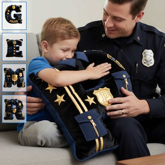 Polizei-Namensbuchstabe - Personalisiertes Kissen in Form eines Polizisten aus Kunstfell