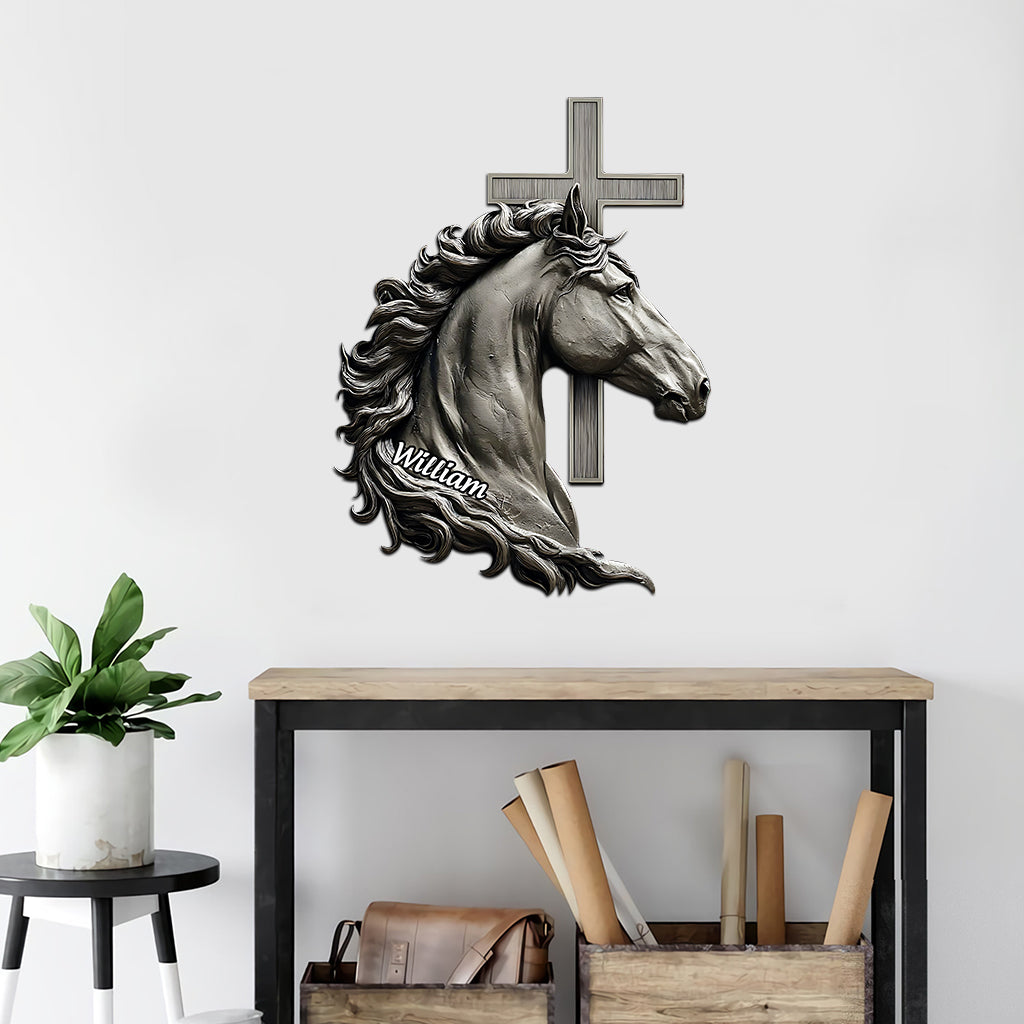 Pferd und Kreuz – Personalisiertes christliches Metallschild
