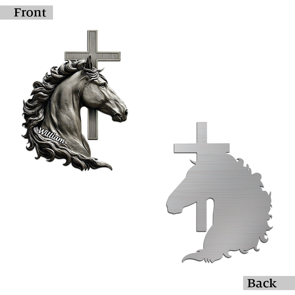 Pferd und Kreuz – Personalisiertes christliches Metallschild