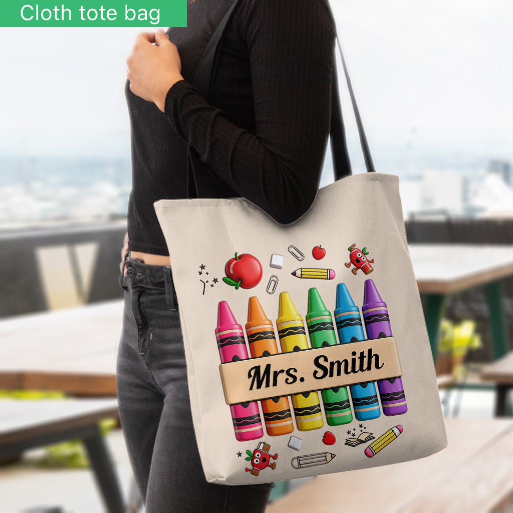Pencil Crayon Teacher Tote Bag - Personalized Teacher Tote Bag