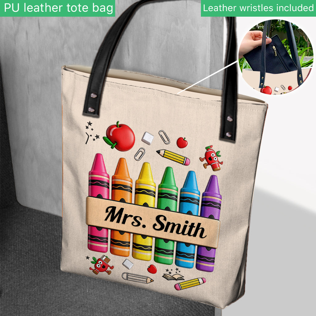 Pencil Crayon Teacher Tote Bag - Personalized Teacher Tote Bag