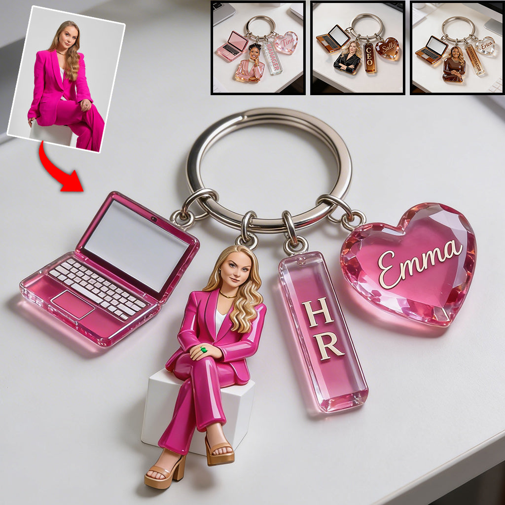 Custom Any Photo Office Staff Gift - Personalized Colleague Keychain With Charms