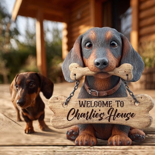 Willkommen – Personalisiertes Acryl-Gartenschild mit Dackel