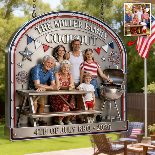 4. Juli Familien Grill-Schild - Personalisiertes Familienschild aus Metall