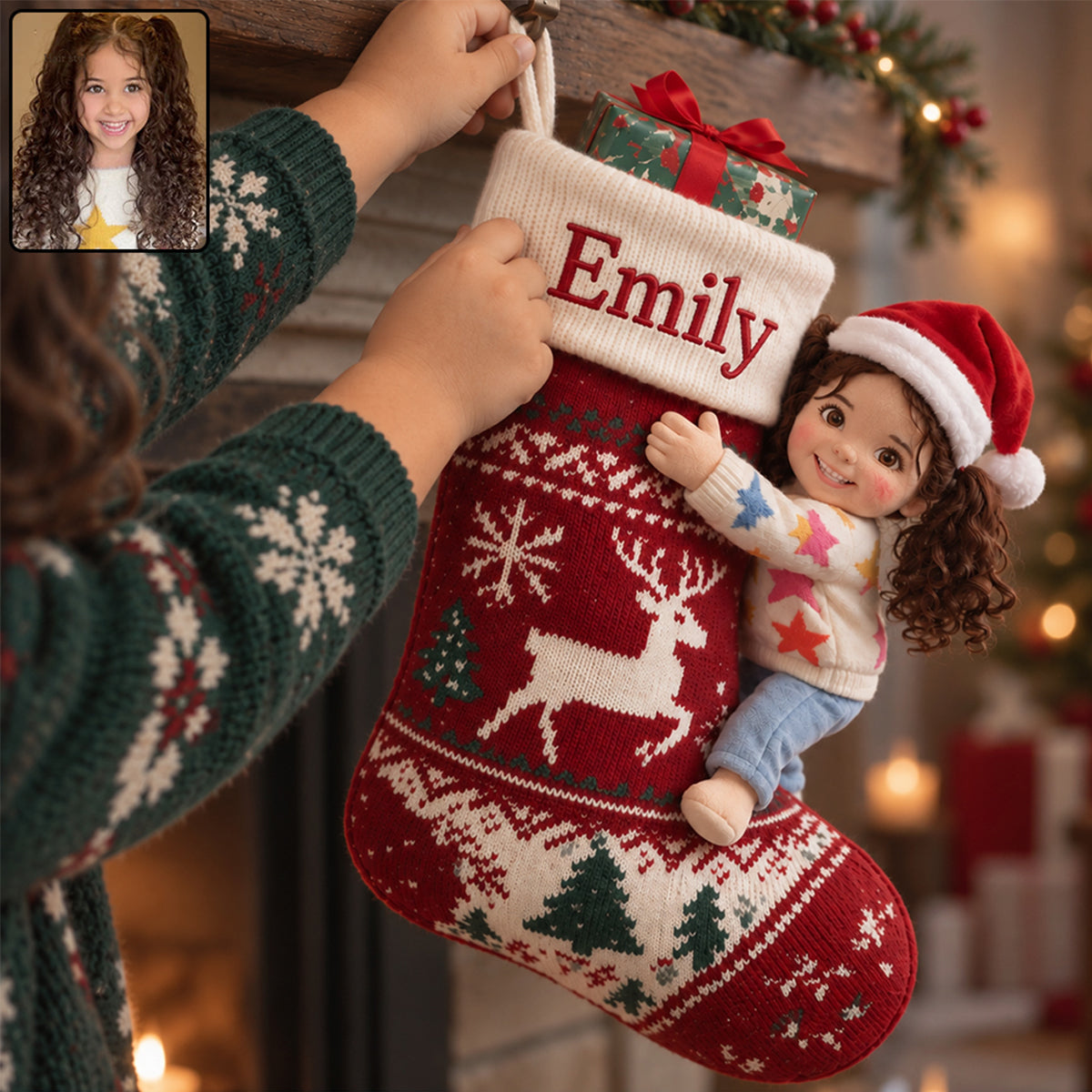 Little Christmas - Personalized Kid Shaped Christmas Stocking
