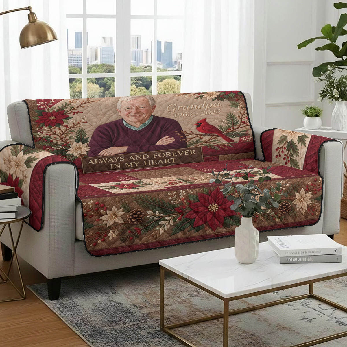 Those We Love Don't Go Away - Personalized Memorial Quilted Sofa/Couch Cover