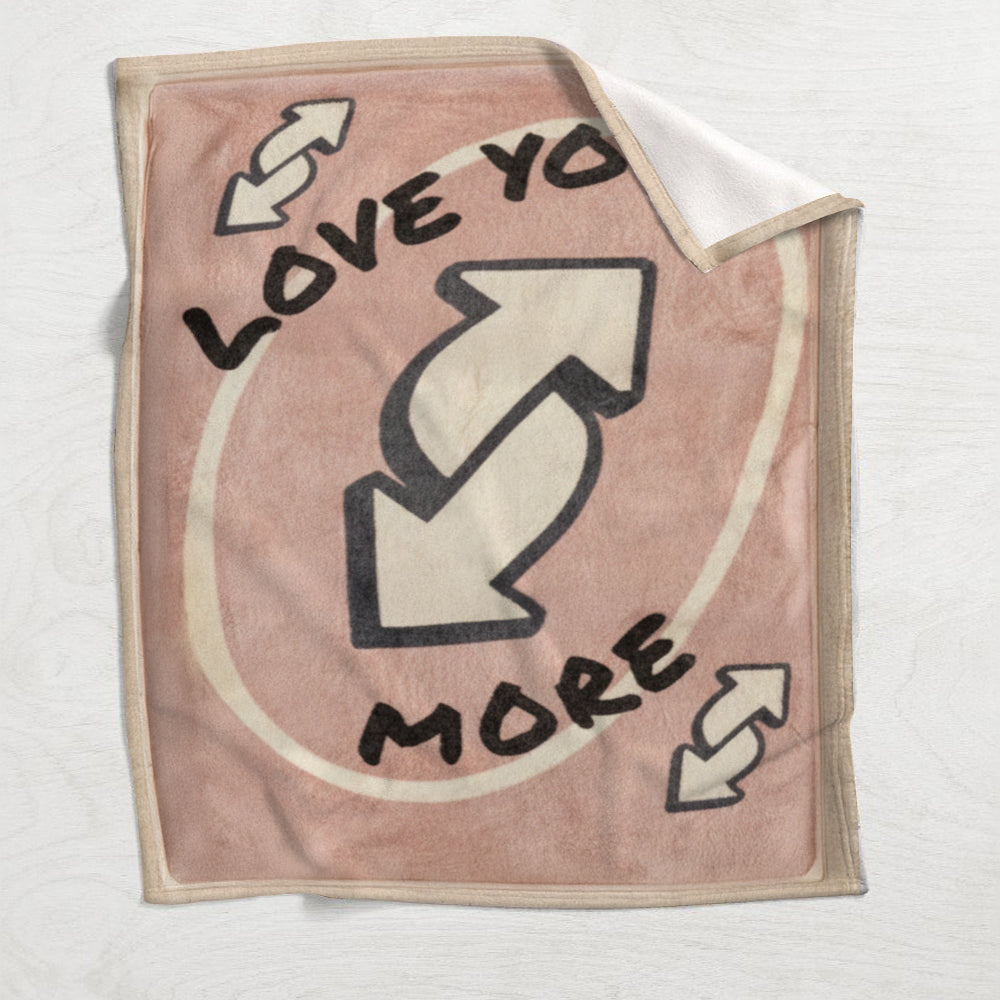 „Ich liebe dich mehr“-Karte (umgekehrt) – Personalisierte Pärchendecke