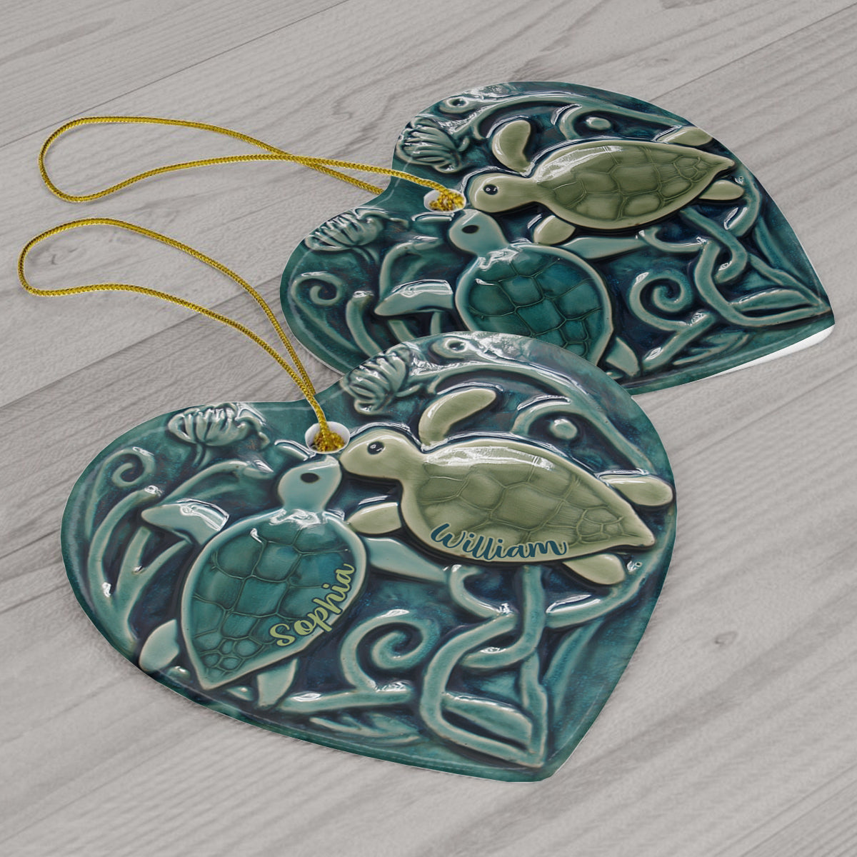 Turtle Couple - Personalized Couple Ceramic Heart Ornament
