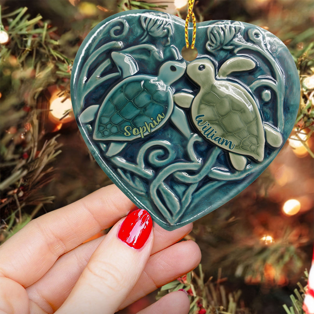 Turtle Couple - Personalized Couple Ceramic Heart Ornament