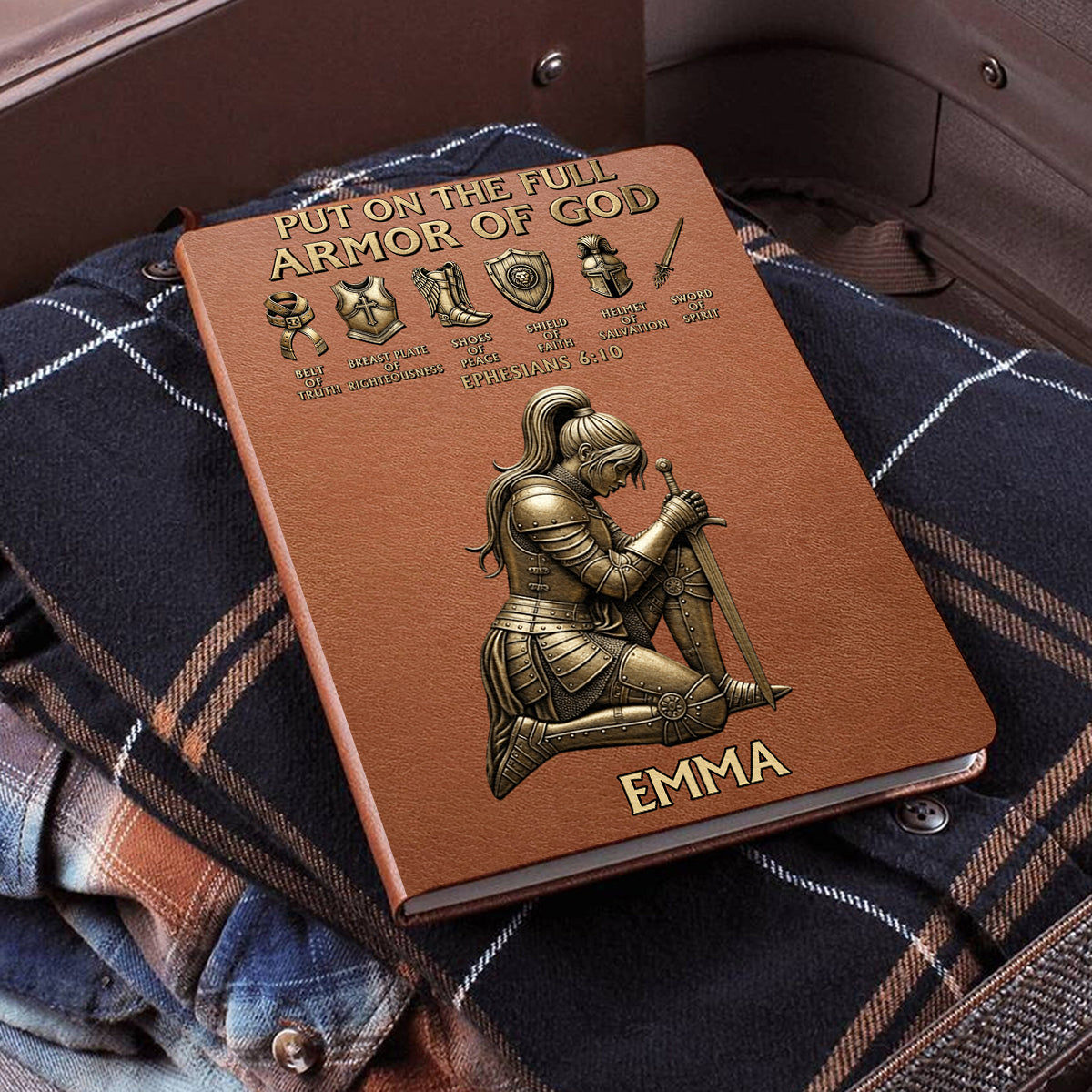 Legt die ganze Rüstung Gottes an – Personalisiertes christliches Lederjournal