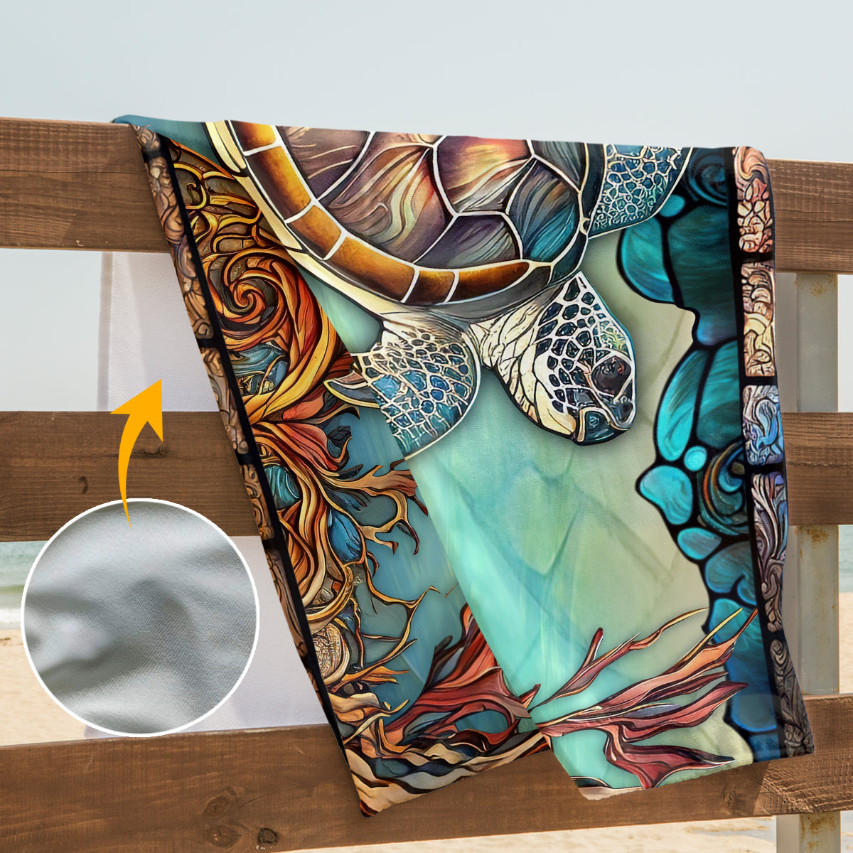 Schildkröte aus Buntglas – Personalisiertes, schnelltrocknendes Strand-/Badetuch mit Schildkrötenmotiv
