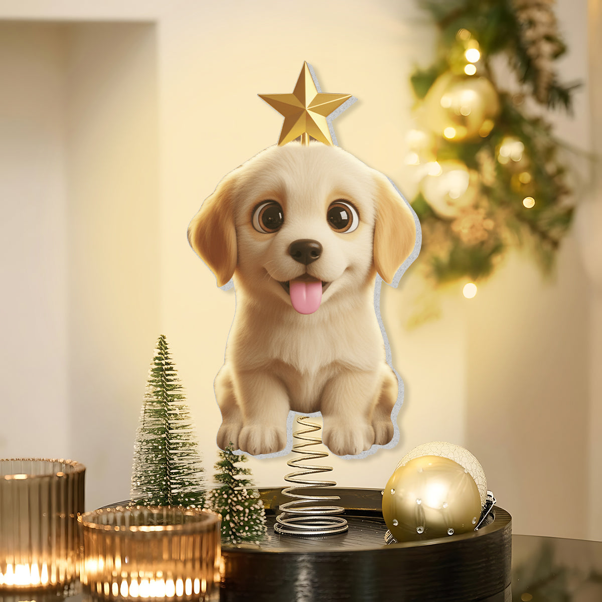 Niedlicher Hunde-Baumspitzenaufsatz im Chibi-Stil für Tierliebhaber – Personalisierter Hunde-LED-Lichter