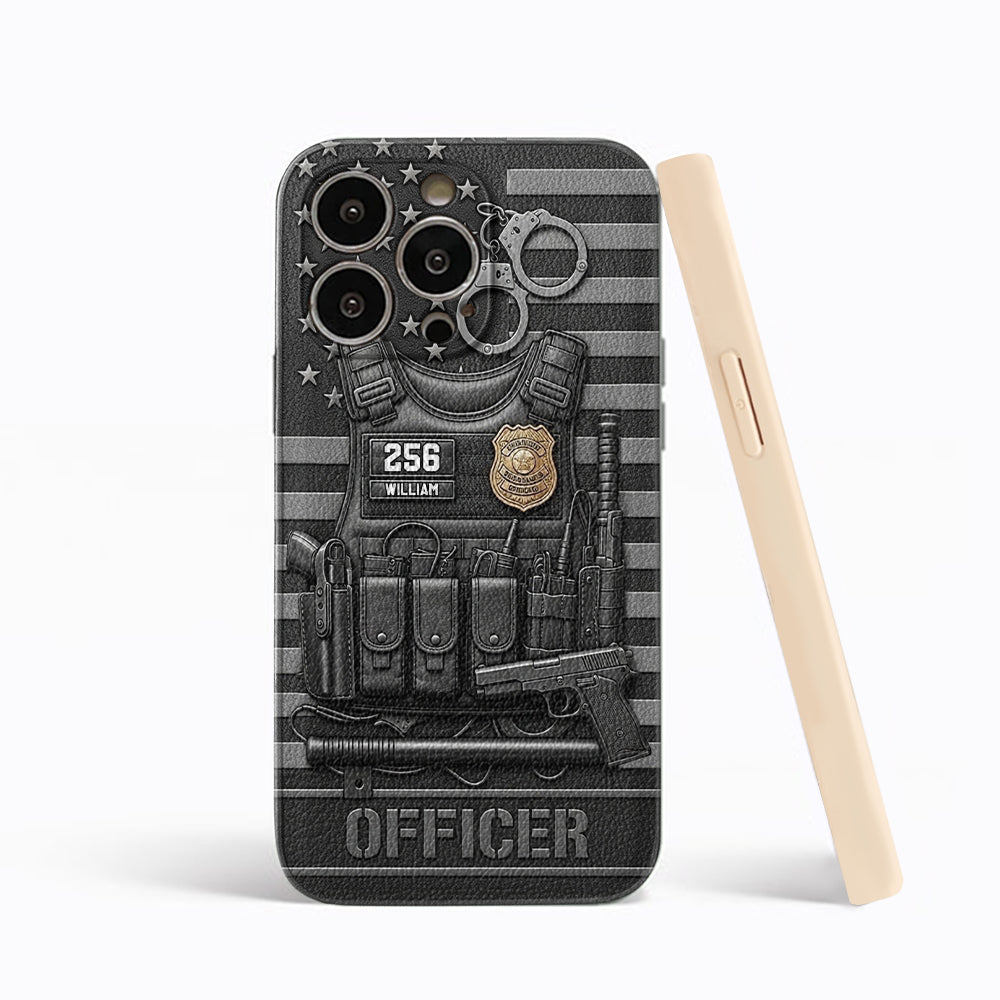 Serve And Protect - Personalized Police Officer Leather Phone Case