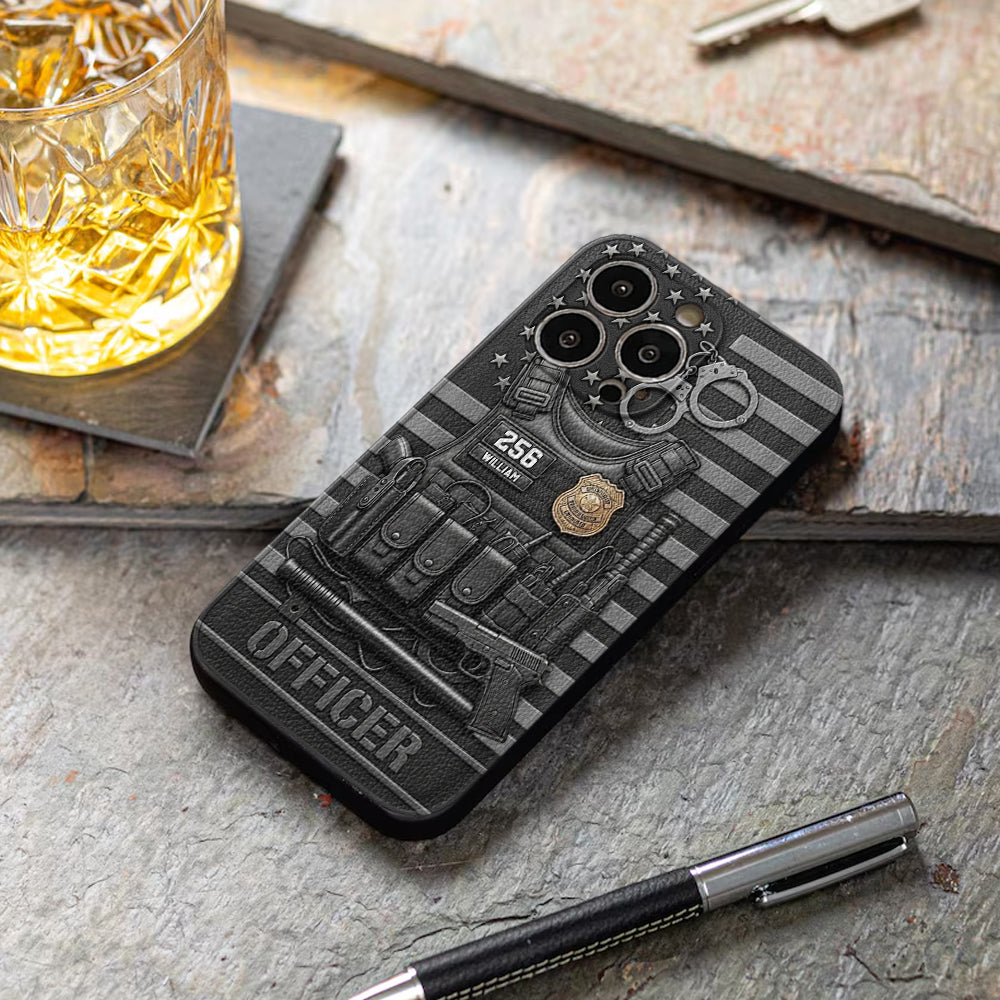 Serve And Protect - Personalized Police Officer Leather Phone Case
