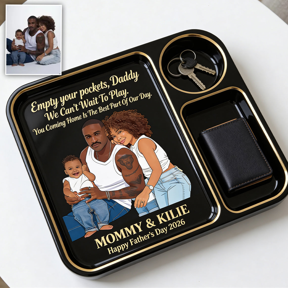 Geschenk zum Vatertag, Schlüssel- & Geldbörse-Tablett - Personalisierbares Vater-Tablett