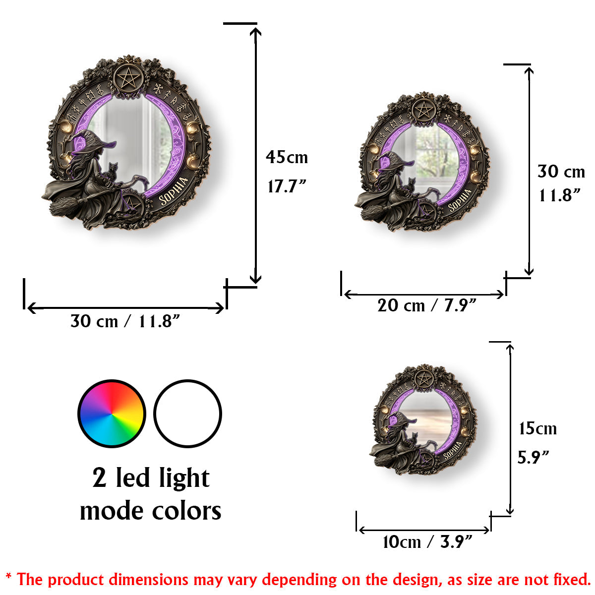 Praktische Magie – Personalisierter Hexen-Wandspiegel mit LED-Beleuchtung