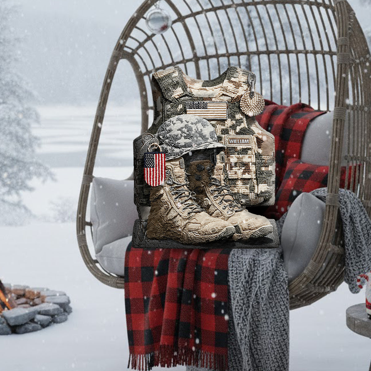 Zum Gedenken an alle Veteranen – Personalisiertes Kissen in Veteranenform aus Kunstfell