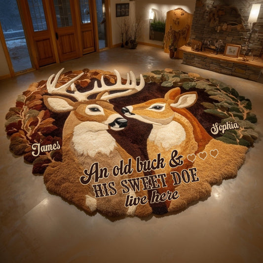 Hirsch und Hirschkuh – Geschenk für Paare – Personalisierter, rutschfester Jagdteppich