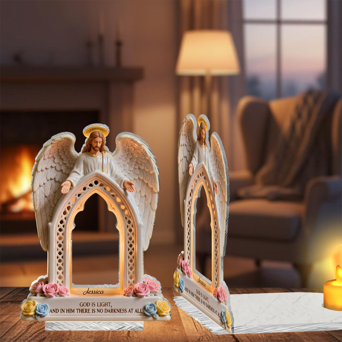 Gott ist Licht – Personalisiertes christliches Kerzenhalterschild