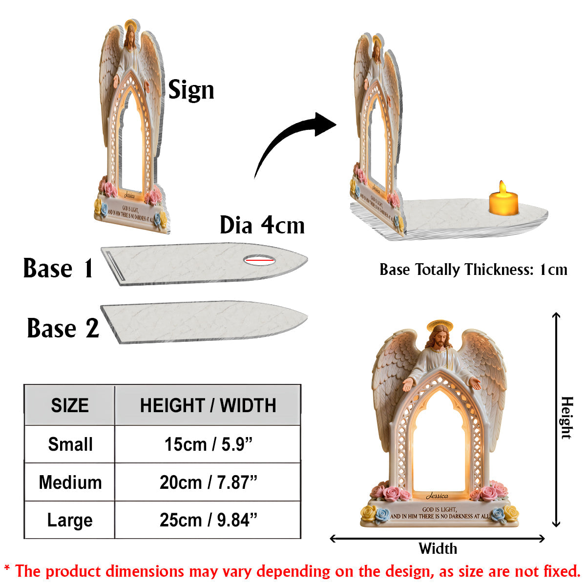 Gott ist Licht – Personalisiertes christliches Kerzenhalterschild