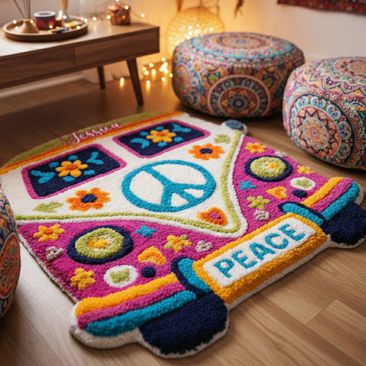 Hippie Van - Personalized Hippie Non-Slip Tufted Rug