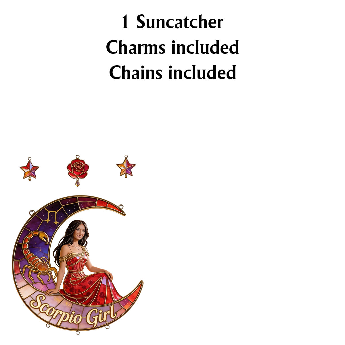 Any Photo Zodiac Style - Personalized Horoscope Window Hanging Suncatcher With Charms