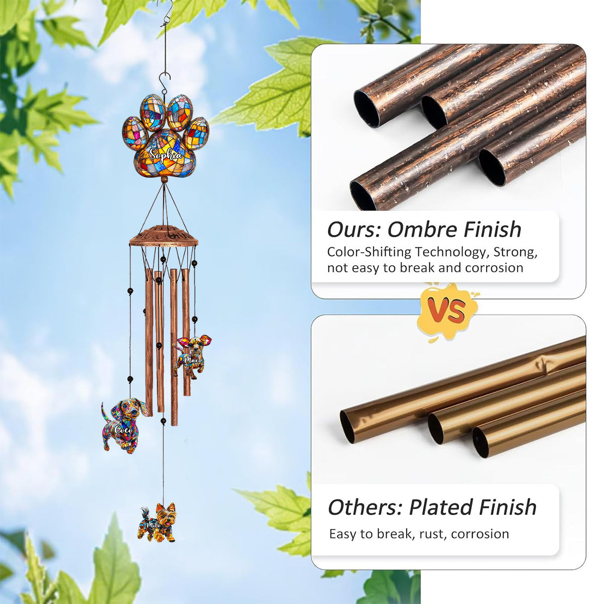 Atemberaubendes Geschenk für Hundeliebhaber – personalisiertes Hunde-Windspiel mit Anhängern