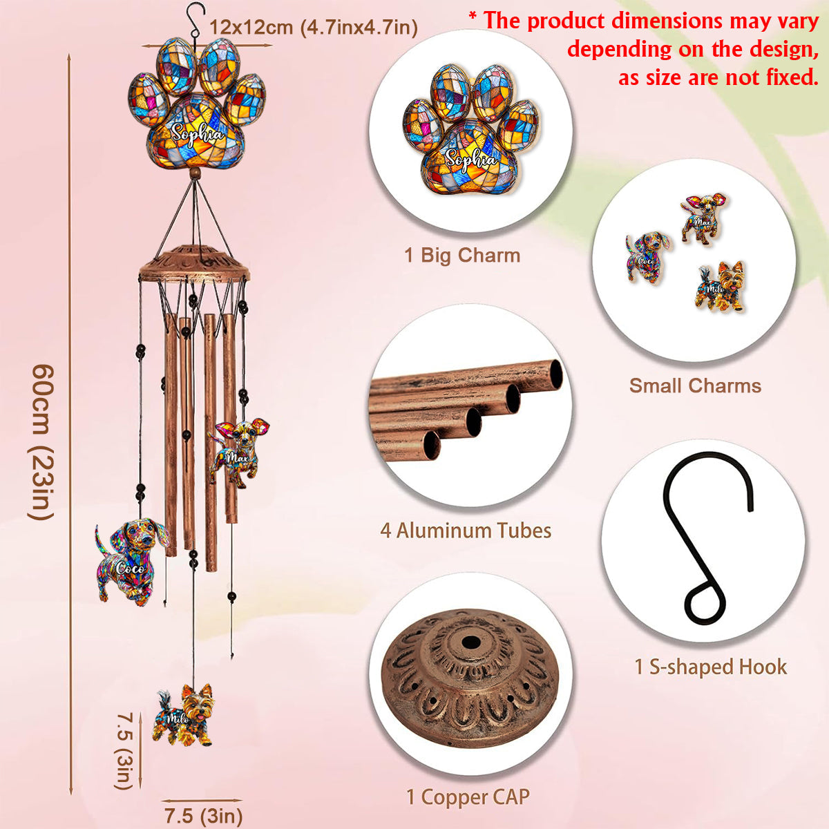 Atemberaubendes Geschenk für Hundeliebhaber – personalisiertes Hunde-Windspiel mit Anhängern
