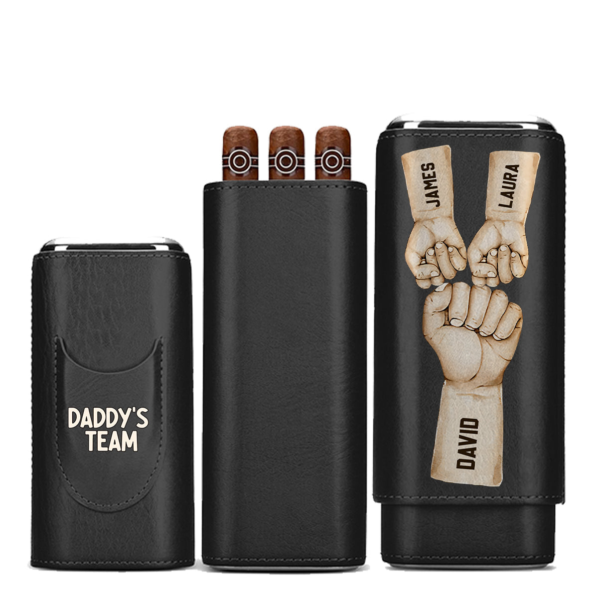 Daddy's Team Fist Bump – Personalisierter Humidor aus Leder für Väter