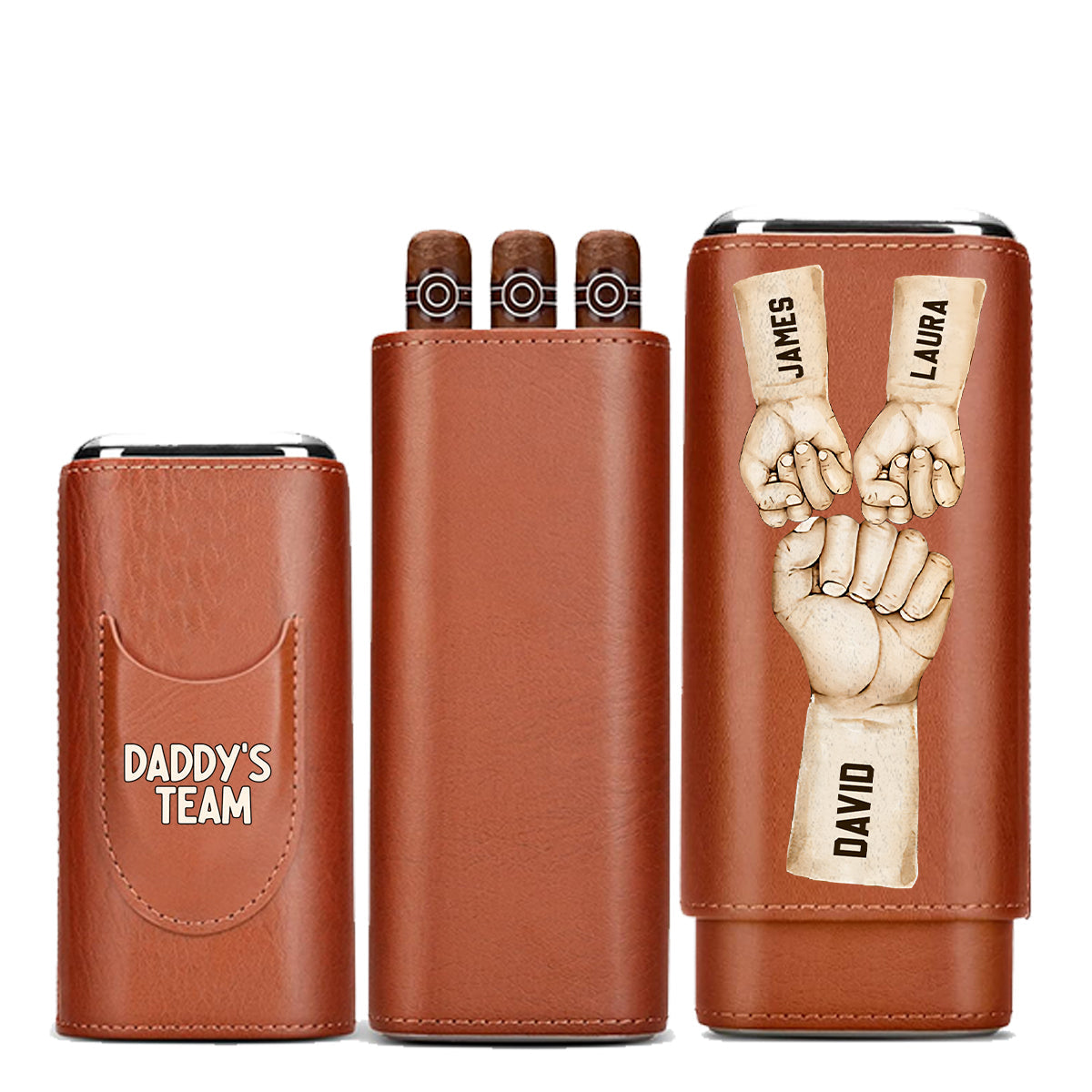 Daddy's Team Fist Bump – Personalisierter Humidor aus Leder für Väter