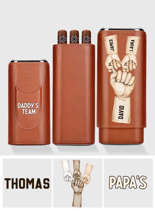 Daddy's Team Fist Bump – Personalisierter Humidor aus Leder für Väter