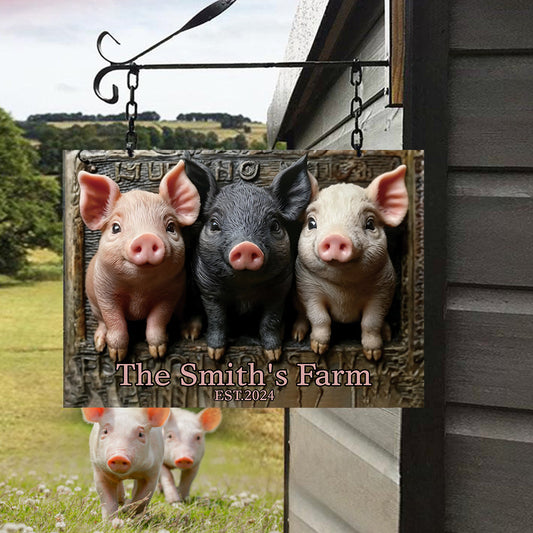 Willkommen auf unserem Bauernhof – Personalisiertes rechteckiges Metallschild für Schweineliebhaber