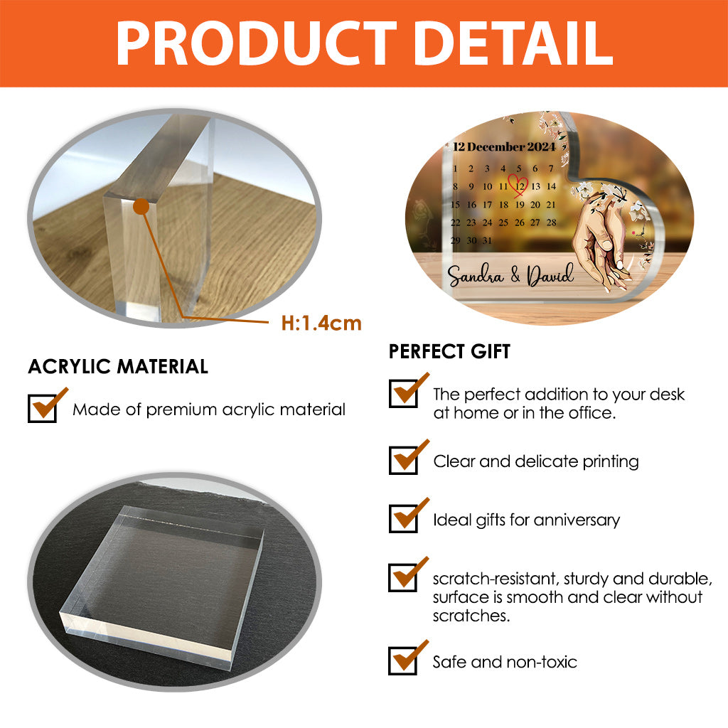 Kalender für verheiratete Paare – Personalisierte Acrylplakette in individueller Paarform