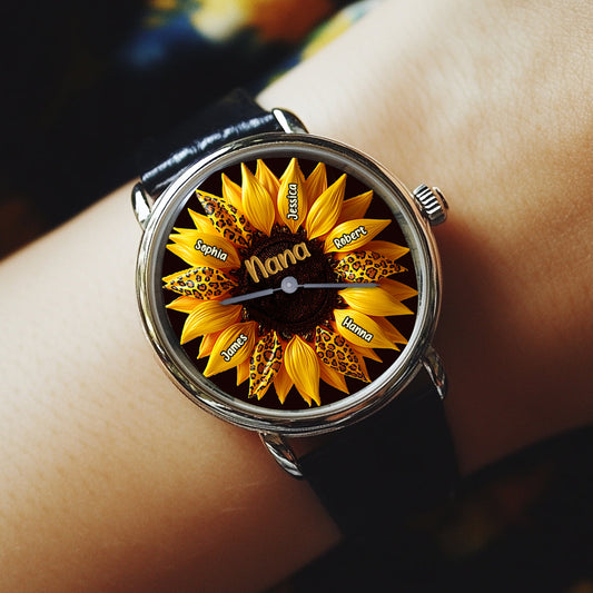 Oma, Mama, Tante Familien-Sonnenblume - Personalisierte Oma-Handuhr